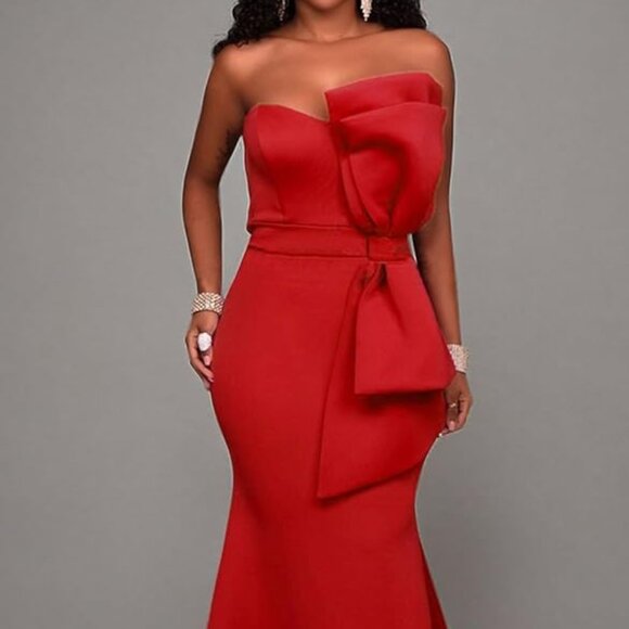 *BOGO FREE* XL Women's Sexy Bodycon Bow Applique Evening Gown Party Maxi Dress - Picture 1 of 8